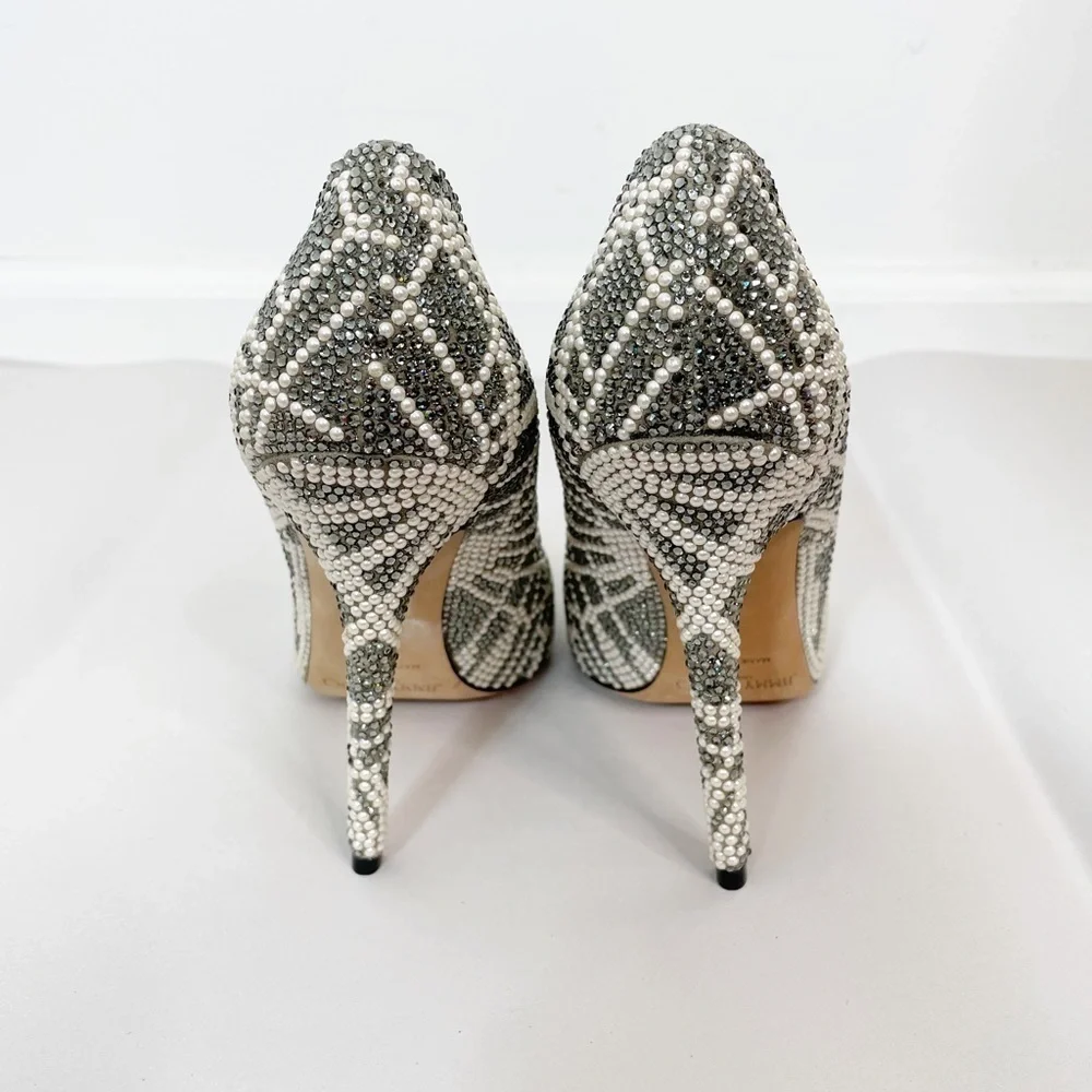 Jimmy Choo Anouk Pearl Crystal Suede Embellished Heel Pumps